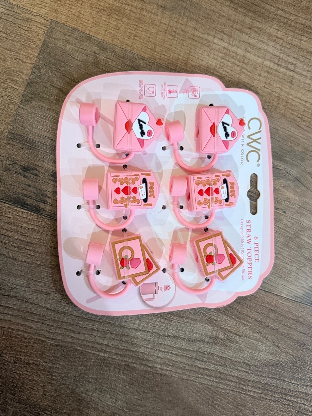 CWC 6-Piece Pink Love Letter and Heart Straw Toppers